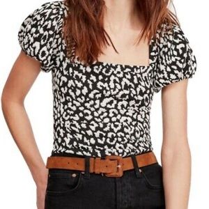 Free People No Type Leopard Square Neck Blouse